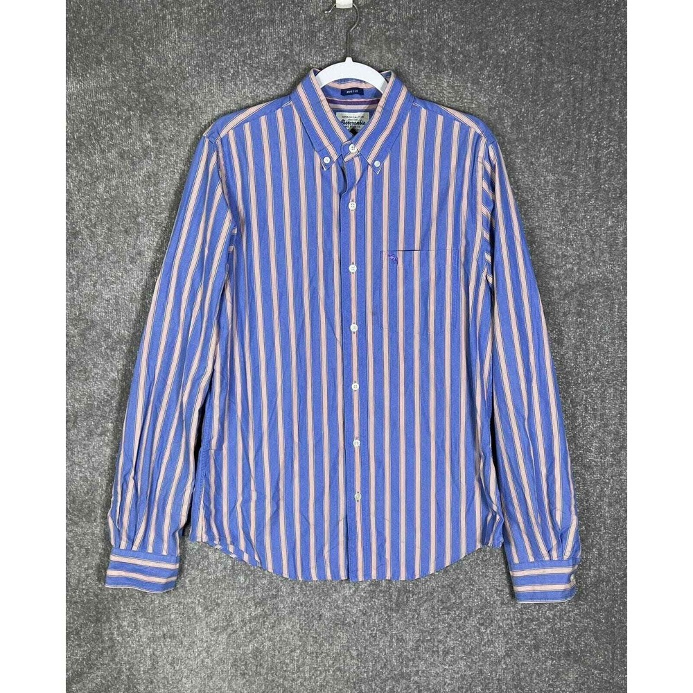 Vintage Abercrombie And Fitch Muscle Button Down Shirt Mens Sz L Blue Striped